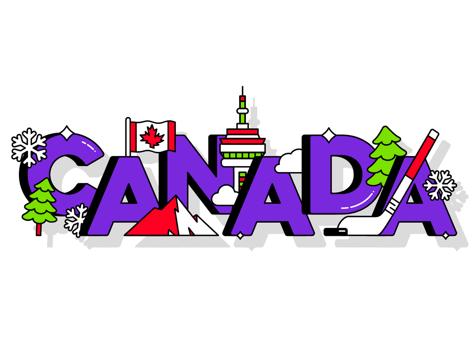 Canada 🇨🇦 🏒 🏔 ❄️ animation canada character flat hockey icon illustration logo motion shadow typography