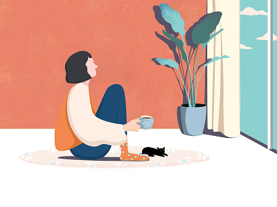 spring cat girl illustration spring