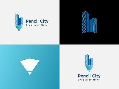 Real Estate Pencil City logo design architecture building city design estate home house icon logo pencil symbol vector