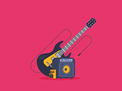 Guitar in flat style design flat guitar guitar pedal illustration music rock vector