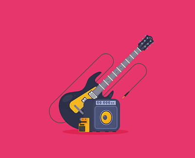 Guitar in flat style design flat guitar guitar pedal illustration music rock vector