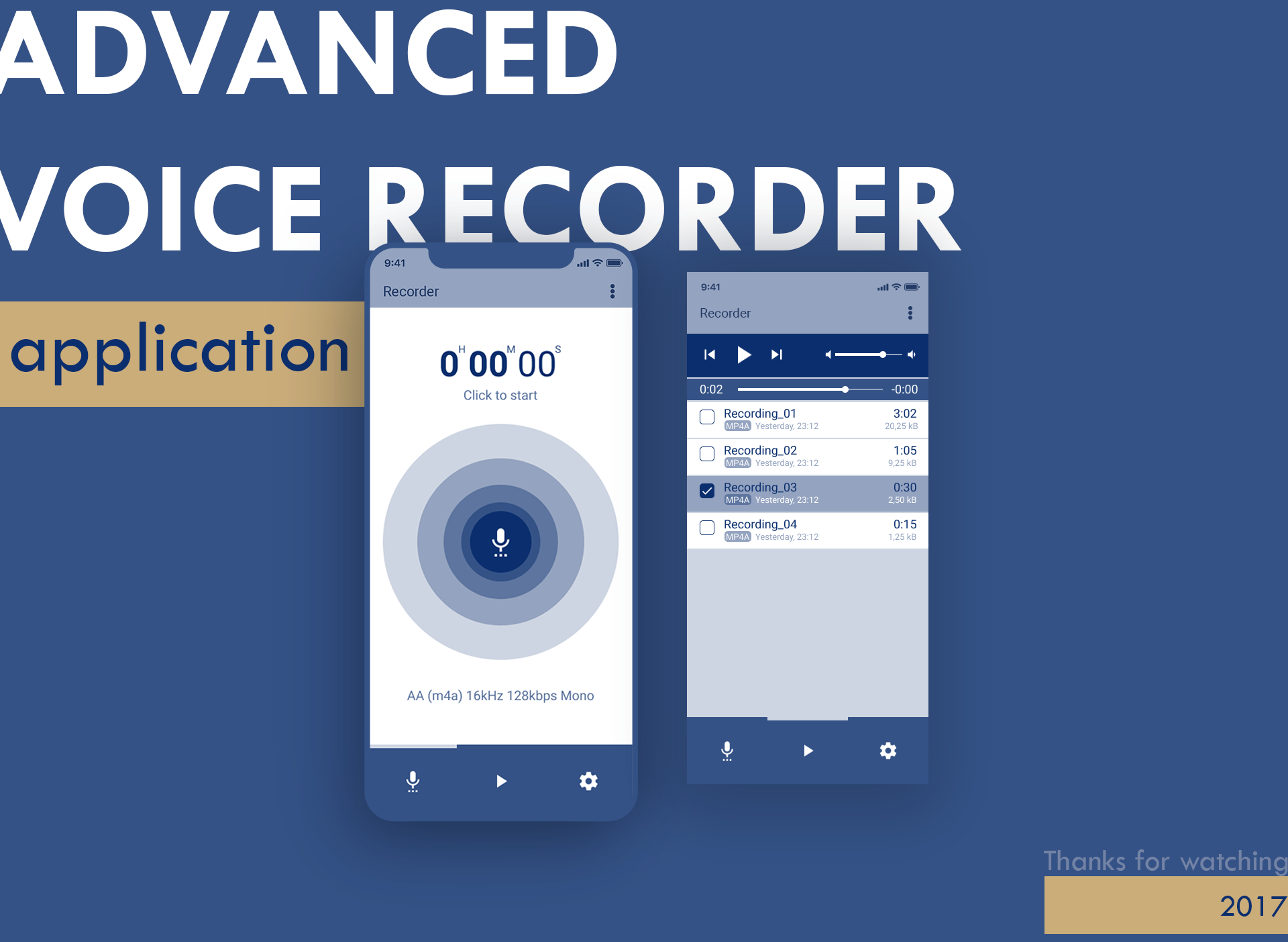 VoiceNote classic blue minimalism mobileapp recorder ui uiux voice