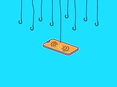 Gone phishin' blue illustration orange phising phone security tandem vector