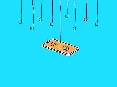 Gone phishin' blue illustration orange phising phone security tandem vector