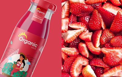 Organic Juice Packaking Design creative illustration juice logo organic organicjuice strawberry