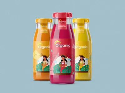 Organic Juice Packaking illustration juice juicelabel logo orange organic pineapple strawberry