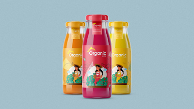 Organic Juice Packaking illustration juice juicelabel logo orange organic pineapple strawberry