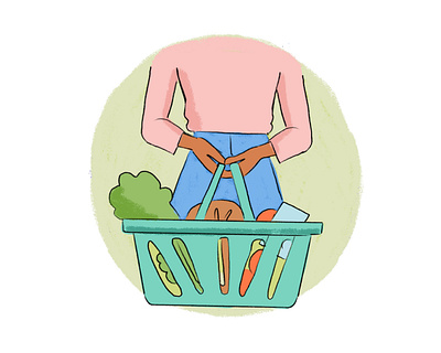 Shopping safety during lockdown basket covid19 groceries illustration lockdown safety shopping