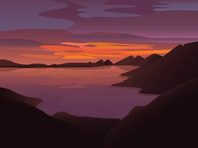 Sunrise design illustration lake mountains screens sun sunrise