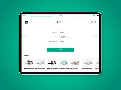 Ipad app UI/UX shop design green history ipad profile profile page shop shopping shopping app ui uiux uiux design ux wacom