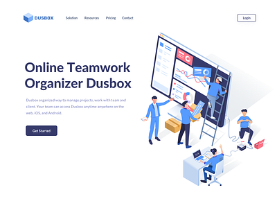 Dusbox Teamwork dashboard development hero illustration isometric landing landing page management organize remotework team teamwork ui vector website