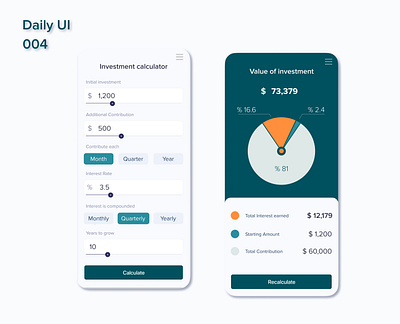 Daily UI 004, Investment Calculator app calculator chart clean concept daily ui dailyui dailyui004 design investment calculator ios minimalistic