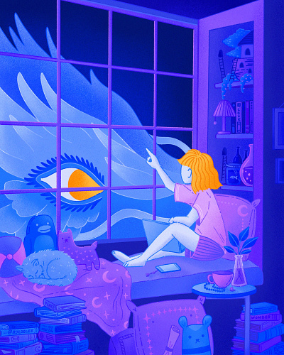 Midnight Blues animal blue color fantasy home illustration magic miyazaki photoshop procreate quarantine