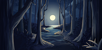 Forest at night digital art digital illustration digital painting drawing forest illustration night procreate river trees