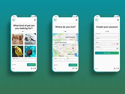 Instant Pet Finder Registration Form design flat flow minimal mobile mobile design registration form ui ux