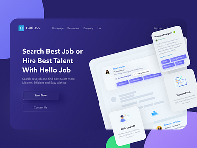 Hello Job Header Website dark header neumorphism ui uiux webdesign website