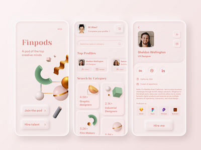 Finpods creative minds design neumorphism social app social network ui uidesign ux uxdesign visual design