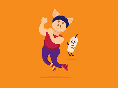 Pig Workout with Mil Tea character design character designs flat character design fun funny milk tea pig workout