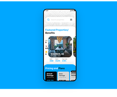 Home Screen for Property Rental App (iOS) app design ui ux