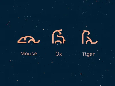 Zodiac Icon pt.1 animal horoscope icon icon design minimal mouse ox sign stars tiger zodiac