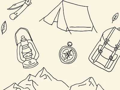 Outdoor pattern camping clock compass draw dutch fineliner knife leave mountain nature netherlands outdoor outside pattern tent