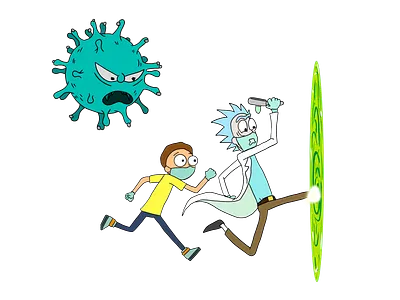 Corona with Ricky and Morty 2020 adventure cartoon corona coronavirus covid 19 fanart fun funny illustration portal procreate rick and morty rickandmorty