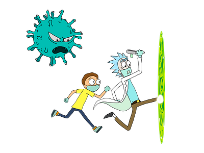 Corona with Ricky and Morty 2020 adventure cartoon corona coronavirus covid 19 fanart fun funny illustration portal procreate rick and morty rickandmorty