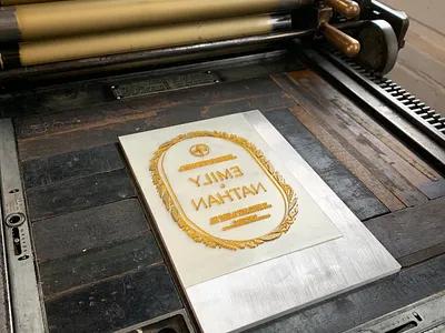 Letterpress Wedding Invitation pt. 4 invitation metallic gold ink vandercook 4 wedding invite