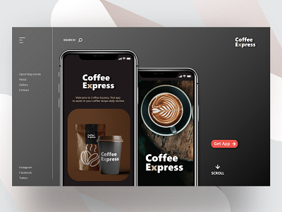 Coffe Express UI Landing Page app black branding clean clean ui coffee coffee cup coffeshop concept design interface ios landing landing page design typography uidesign uiux web webdesign website