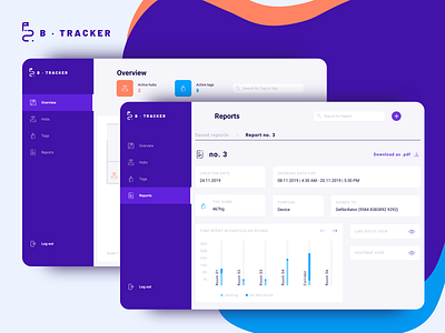 Real-time tracking app #2 app dashboard design desktop flag hub light interface logo report sidebar tag track tracking ui violet