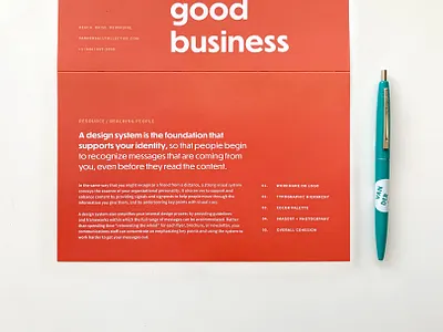 Good design is good business > open bifold brand identity brochure brochure design flyer pen print swag