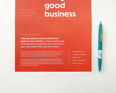 Good design is good business > open bifold brand identity brochure brochure design flyer pen print swag