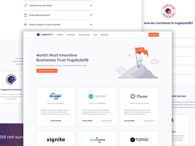 YugabyteDB website (Success Stories) clients cloud customers database hero image illustration landing page sketchapp startup testimonials ui user experience user interface ux web design website