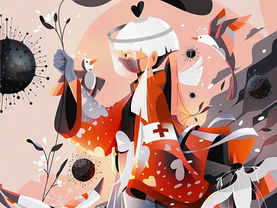 Medic Samurai vs Covid-19 birds character covid covid19 cure doctor forest health illustration medic nature pandemic photoshop samurai virus