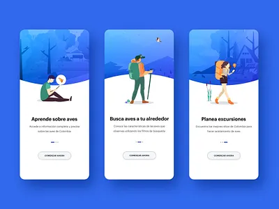 Birdwatching App Onboarding Process android app birds birdwatching design illustration interface design ios lifestyle mobile app nature onboarding outdoors tourism ui visual design wildlife