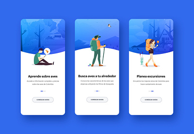 Birdwatching App Onboarding Process android app birds birdwatching design illustration interface design ios lifestyle mobile app nature onboarding outdoors tourism ui visual design wildlife