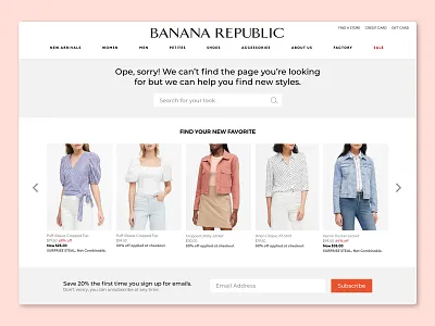 404 Error Page Concept 008 404 banana republic dailyui ecommerce search subscribe ui