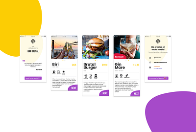 Brutal Bar Web App UI app app design bar bar app burger daily daily ui dailyui drink drink menu food app food app ui minimal mobile purple restaurant app ui ux web app yellow