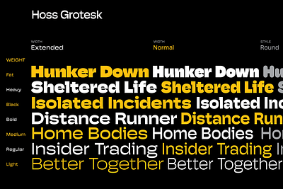 Hoss Grotesk - Updated branding crisp custom font grotesk prerelease pstype sharp type typeface typography wip