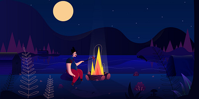 fire camp 2d adobe illustrator behance camp cartoon character cartoon illustration character design concept dribbble dribbblers fire forest gradient illustration illustrator motion nature night vector