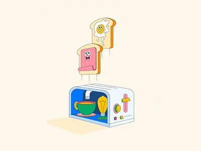 Favorite meal of the day. 2d breakfast bulb cartoon character coffee egg illustration illustrator light procreate toast toaster vector
