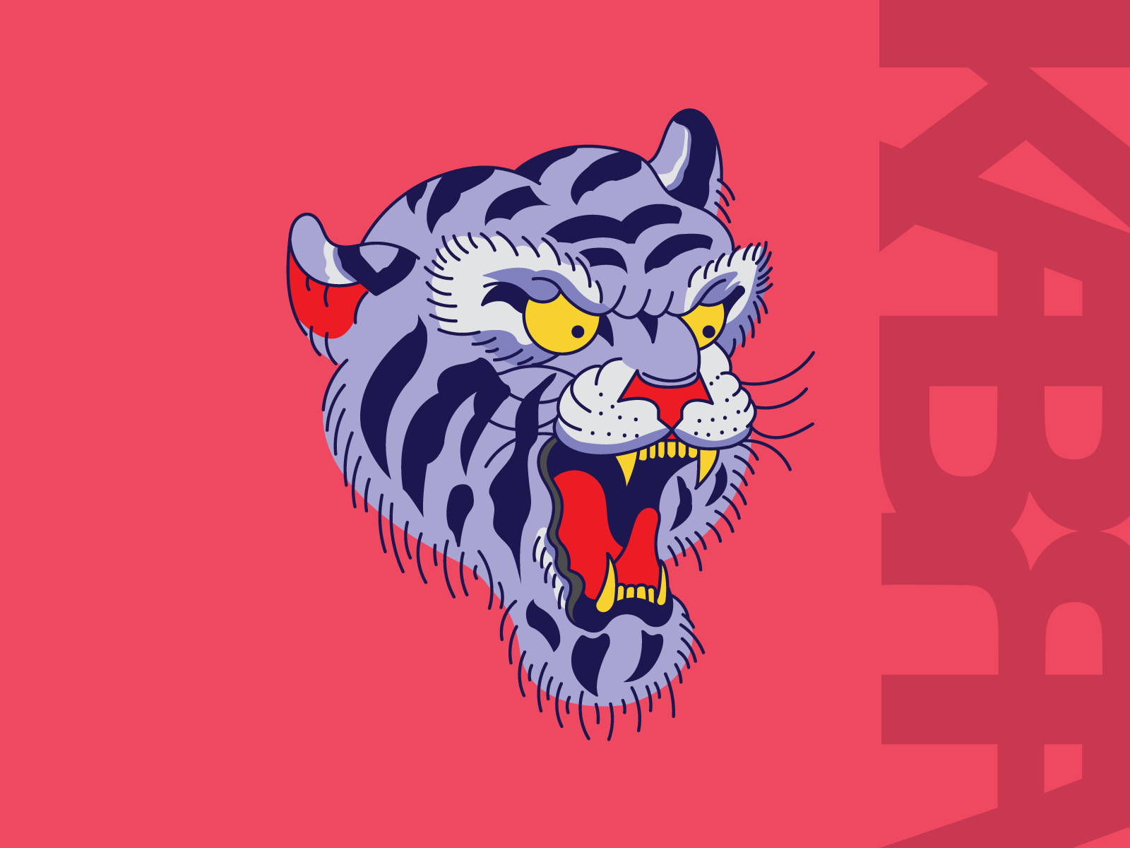Example of Traditional Tiger Head Tattoo Illustration