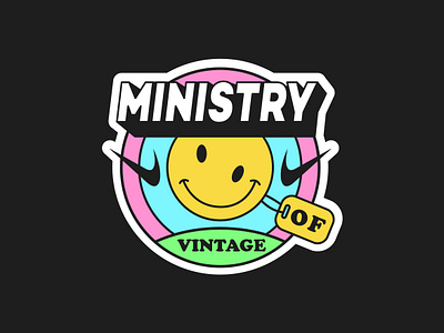 logo for "ministry of vintage" shop 90s branding cool design design fun logo logo design logotype old school smile sticker vector vintage