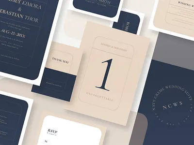 Navy Creme Wedding Suite anniversary bride card creme diy elegant feminine groom invitation invite minimal modern navy wedding card wedding invitation
