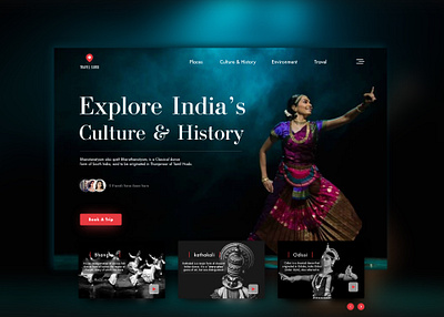 Explore INDIA travel app concept book bookings concept culture dance dark dark ui explore friends history illustration neomorphism travel traveling trending trendy trip ui webdesign website