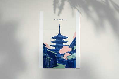 K Y O T O illustration japan japanese art postcard temple