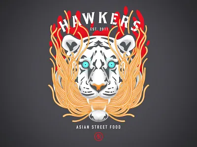 Hawkers Noodle Tiger Shirt animals asian cat curry eyes fire food king lion noodles procreate tiger wildlife