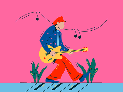 Playing Guitar flat guitar illustration music playing