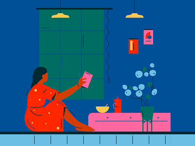 Reading flat illustration interior learning reading strokes