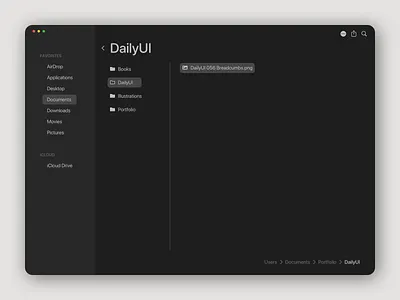 DailyUI 056 - Breadcrumbs breadcrumbs challenge concept dailyui dailyui056 dark mode design finder macos redesign ui ux
